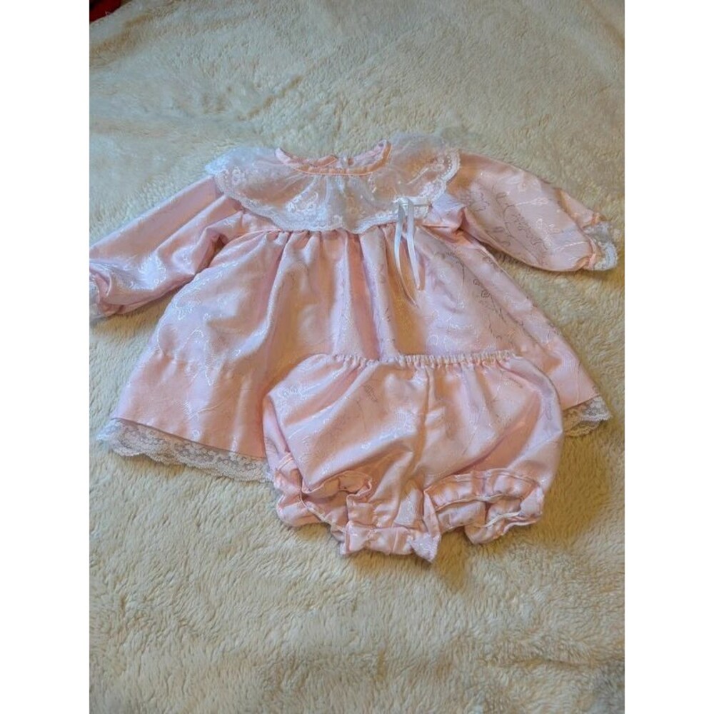 Vintage Light Pink Lace Cottagecore 6-9M Baby Girl Dress and Bloomers